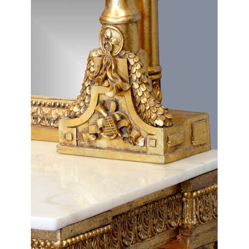 290 - An Italian Baroque style gilt resin and wood mirrored console table, the mirror with musical cherub ... 