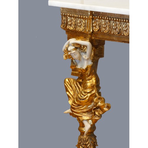 290 - An Italian Baroque style gilt resin and wood mirrored console table, the mirror with musical cherub ... 