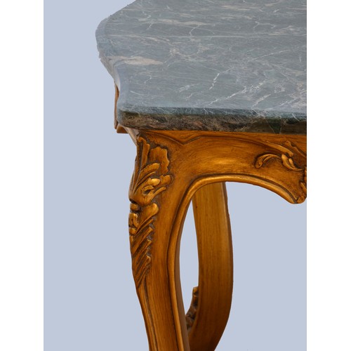 293 - A Louis XV style giltwood and marble set of three side tables, with grey/green variegated circular t... 