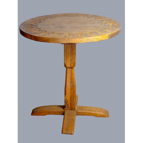 295 - Thomas Gnomeman Whittaker (1910-1991), of Littlebeck, an oak coffee table, circular top carved with ... 