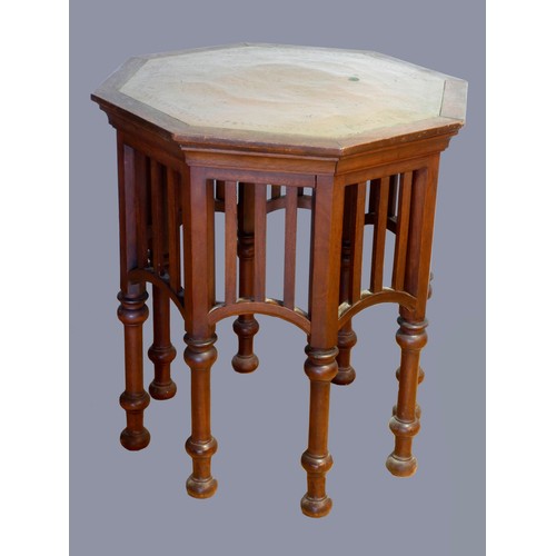 298 - An Arts and Crafts mahogany octagonal occasional table, with hammered copper insert, 50 x 56cm.