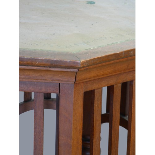 298 - An Arts and Crafts mahogany octagonal occasional table, with hammered copper insert, 50 x 56cm.