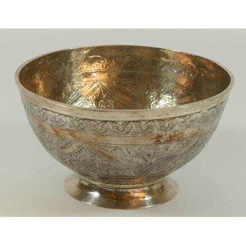 17 - A 19th century Persian silver bowl, with floral chased decoration, 15cm, 260gm