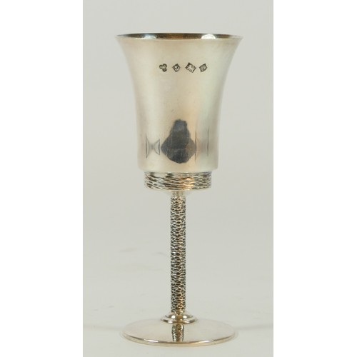 20 - A silver goblet, by Warwickshire Reproduction Silver, Birmingham 1969, with trumpet bowls, bark effe... 