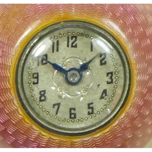 89 - Elaine Watch Company, a Swiss .935 standard silver and pink guilloche enamel ladies ball fob watch, ... 