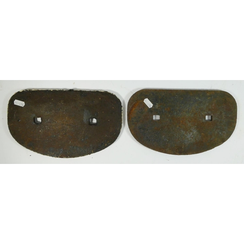 69 - Two cast iron 'D' railway wagon plates, Cravens Ltd 1955, B416727 and Birmingham C&W Ltd 1957 20T DB... 