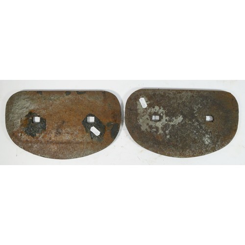 73 - Two cast iron 'D' railway wagon plates, Shildon 1971 46T, 361904 and Shildon 1977 46T, 360888. 28 x ... 