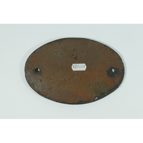 76 - Oval cast iron railway coach builders plate, BR Derby 1954, 17 x 12cm with a 1969 BR booklet, 'Tyre ... 