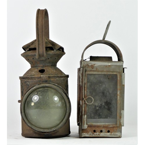 95 - An unmarked three aspect hand lamp, complete with burner, 28cm tall, together with a B.R (M) hand la... 