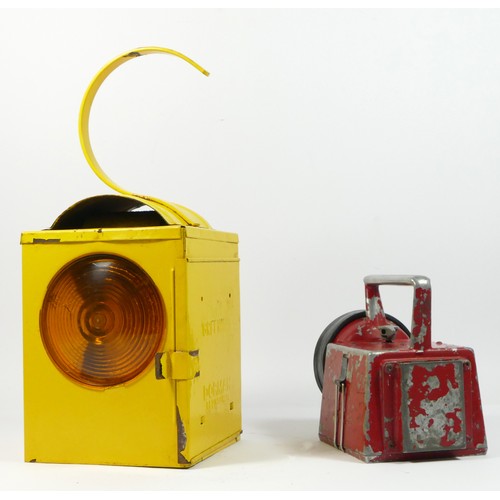 100 - Bardic railway handlamp and a yellow Greenham Dorman road lamp with Burner. (2)