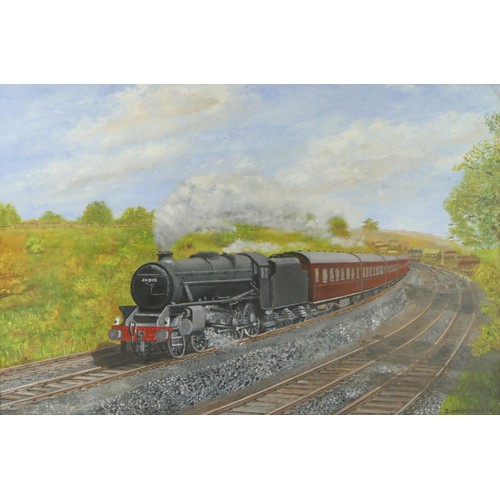 121 - J. Wadsworth, Stanier Black 5, Carnforth, no 44905, oil on board, signed, 39 x 59cm.