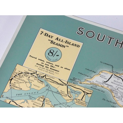 126 - Two reprinted copies of carriage prints, Southern Railway system route map for Isle of Wight and Wor... 