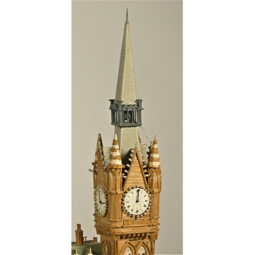 141 - A matchstick scratch built model of St Pancras Hotel, Euston Rd, London, with decorated roof tiles, ... 