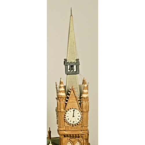 141 - A matchstick scratch built model of St Pancras Hotel, Euston Rd, London, with decorated roof tiles, ... 