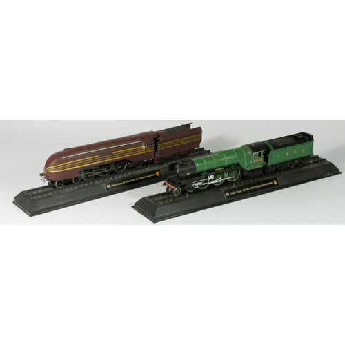 148 - Three hand painted OO scale cold cast models of locos and tenders on rails, including three West Cou... 