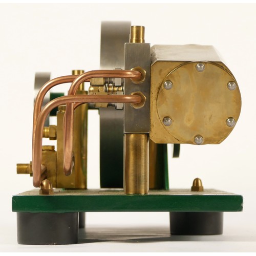 183 - A scratch built brass and steel oscillating air beam engine, 30 x 14cm.