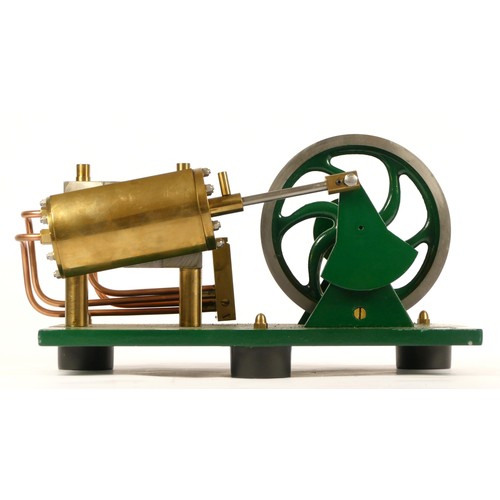 183 - A scratch built brass and steel oscillating air beam engine, 30 x 14cm.