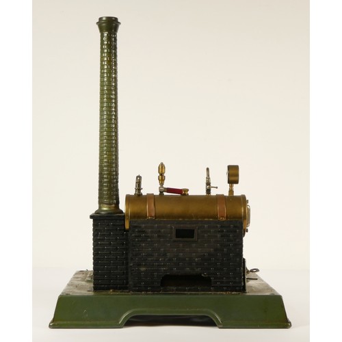 185 - A Marklin horizonal boiler live steam stationary steam engine, model 4095, c.1925, of die cast tin p... 