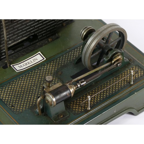 185 - A Marklin horizonal boiler live steam stationary steam engine, model 4095, c.1925, of die cast tin p... 