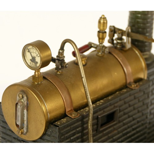 185 - A Marklin horizonal boiler live steam stationary steam engine, model 4095, c.1925, of die cast tin p... 