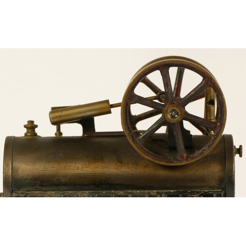 190 - A German tinplate horizontal boiler stationary live steam engine, c.1910-20, no maker, with twin fly... 