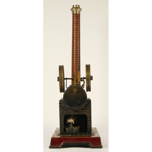 190 - A German tinplate horizontal boiler stationary live steam engine, c.1910-20, no maker, with twin fly... 