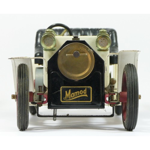 197 - A Mamod SA1 live steam white brass era motor car, lacking burner, 39cm.