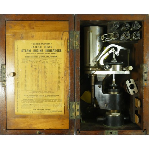 202 - A Dobbie-Mcinnes large size steam engine indicator, with springs, rulers and diagrams taken off engi... 