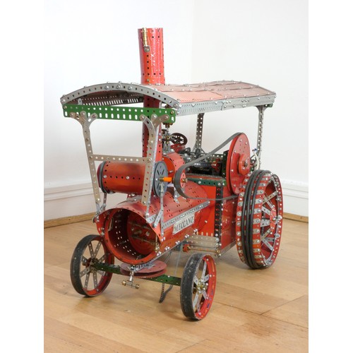 217 - A Meccano shop display, traction wagon, spinning steam valve, red, powered, 78cm x 46cm x 27cm