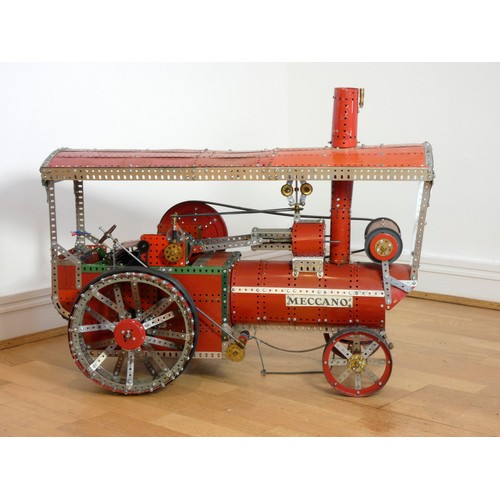 217 - A Meccano shop display, traction wagon, spinning steam valve, red, powered, 78cm x 46cm x 27cm