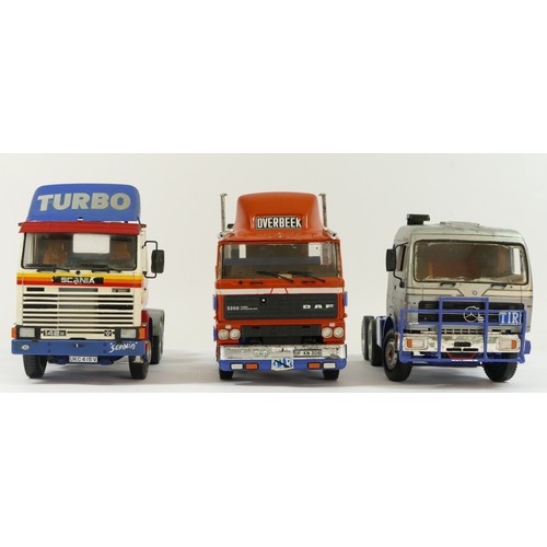 226 - Three scratch built model kits, trucks, to include a Scania 142H, a Mercedes 2238 and an Overbeek 33... 