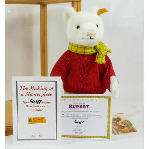 232 - Steiff, Rupert Bear plush figure, Rupert Classics number 662782 complete with outfit and leather sho... 