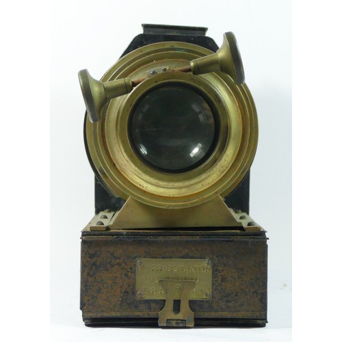 287 - A Riley Bros, Bradford, magic lantern, with lens, missing top hood, together with thirty eight paint... 