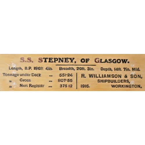 310 - S.S. Stepney of Glasgow, 1916, a builder's mirror backed half block model, the laminated and carved ... 