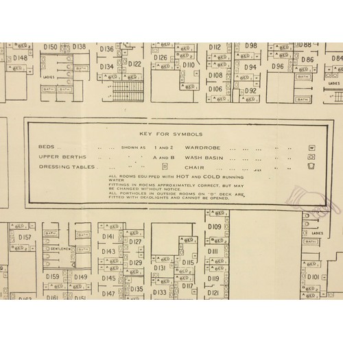 328 - A Queen Elizabeth accommodation plan, stamped from Portland Tourist Company, Congress Building, 142 ... 