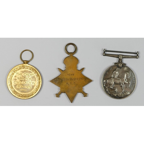 394 - WWI trio, 1914-15 Star, 7077 Pte. W.L. Clifford, A.S.C. Sjt. on Victory and War, no ribbons.