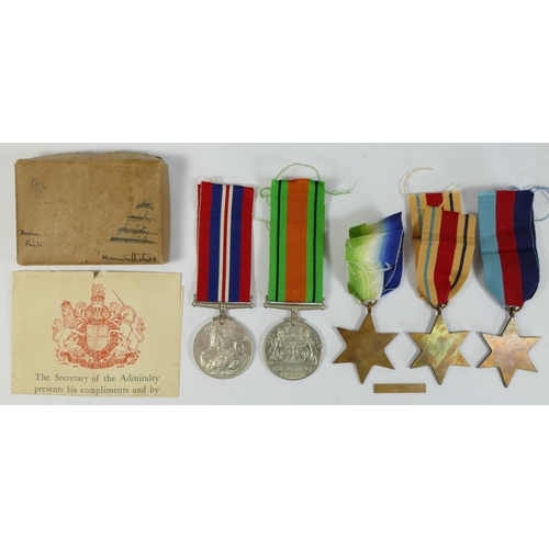 401 - WWII group of five, 1939-45 Star, Atlantic Star, Africa Star, with North Africa 1942-43 bar, Defense... 