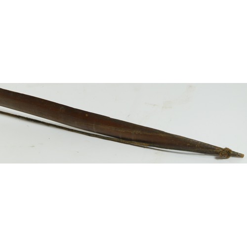 411 - A Canadian bow with cross hatched carved decoration, 148cm, with owners label 