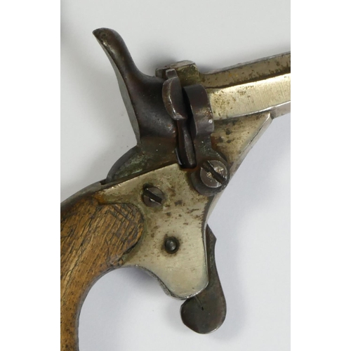 429 - A 19th century French small bore pin fire pistol, Leige proof mark and crowned N, walnut stock, 13cm... 