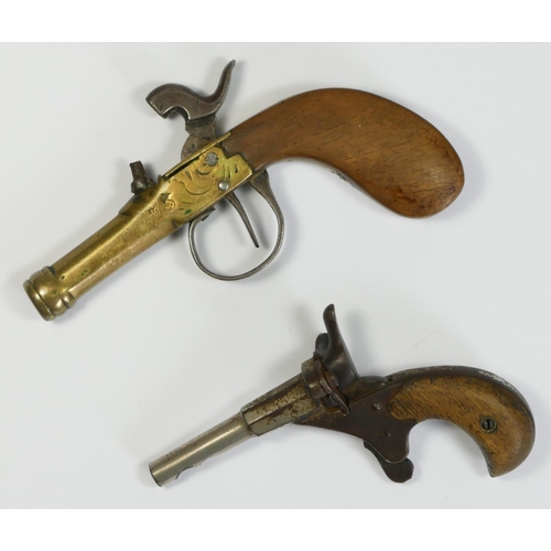 429 - A 19th century French small bore pin fire pistol, Leige proof mark and crowned N, walnut stock, 13cm... 