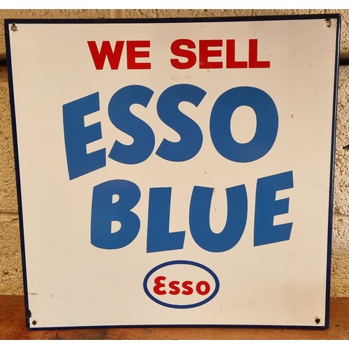 208 - A double sided wall mounted vitreous enamel Sell ESSO Blue advertising sign, 46 x 46cm.