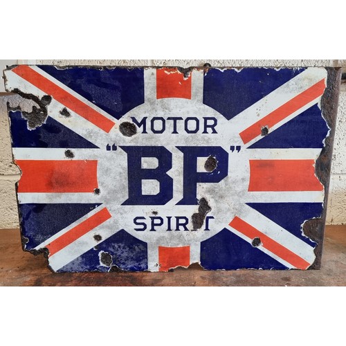 209 - A double sided wall mounted vitreous enamel BP Motor Spirit advertising sign, 40.5 x 60cm