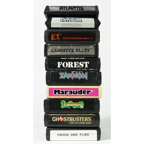 469 - Ten Atari cartridges, to include Amidar, E.T., Frogs & Flies, Atlantis, Gangster Alley, Forest, Zaxx... 