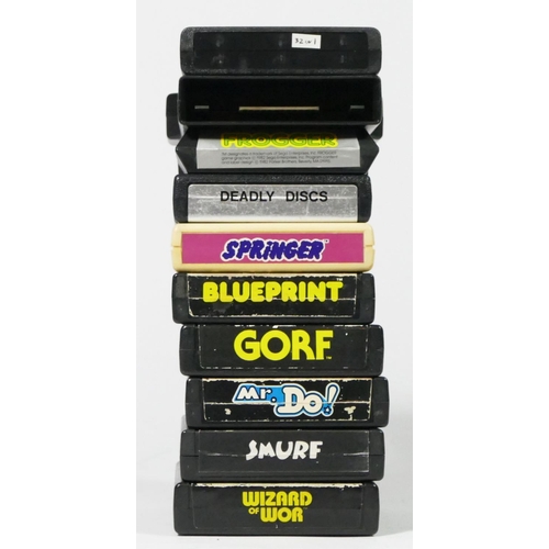 470 - Ten Atari cartridges, to include Wizard Of Wor, Smurf, Mr. DO!, Gorf, Blueprint, Springer, Frogger, ... 