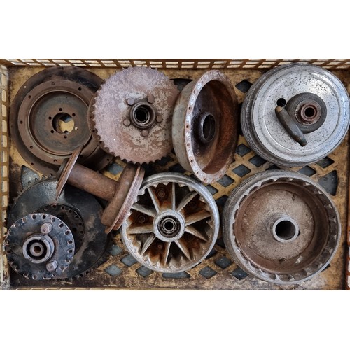 105 - A box of wheel hubs, 3 x Matchless/AJS, 4 unknown