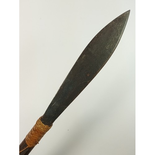 410 - An Oceanic Polynesian barbed fishing spear, 149cm, owners label 