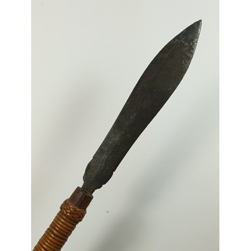 410 - An Oceanic Polynesian barbed fishing spear, 149cm, owners label 