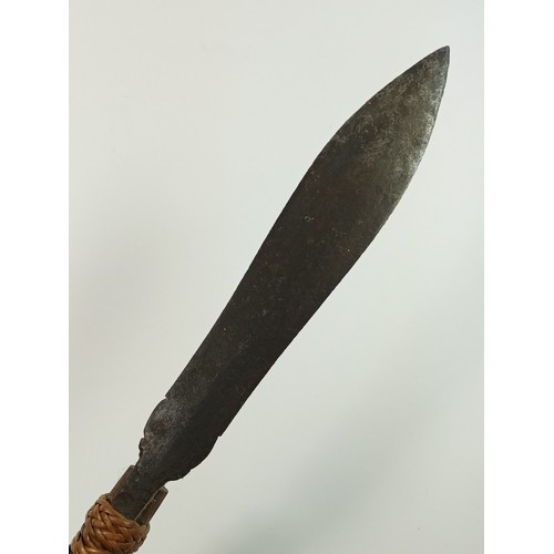 410 - An Oceanic Polynesian barbed fishing spear, 149cm, owners label 