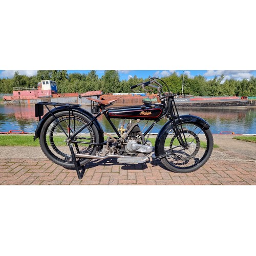 1923 Raleigh Model 2, 2 3/4hp. Registration number TBC. Frame number TBC. Engine number TBC.
Raleigh of Nottingham were the world's largest producer of bicycles in the early 1900's and started producing motorcycles from 1899 until 1906, and then after WWI in 1919 until 1933. Their own engines were also sold to many smaller manufacturers. Both side and overhead valves were produced as was a 798cc SV twin.
The 2 3/4 hp (348cc) Popular model used a 3 speed Sturmey Archer gearbox, primary drive was by chain with a belt for the rear drive. The forks were by Brampton and the saddle by Terry, it was sold for £45.00.
This example is an older restoration that will need recommissioning.
Sold with the V5C.