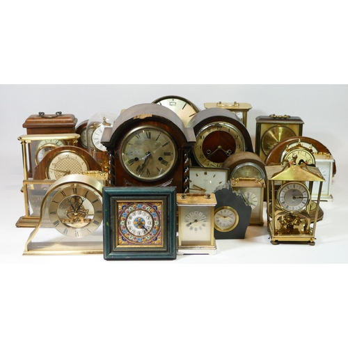 67 - A collection of mid 20th century and later mantle clocks, to include carriage, anniversary and lante... 